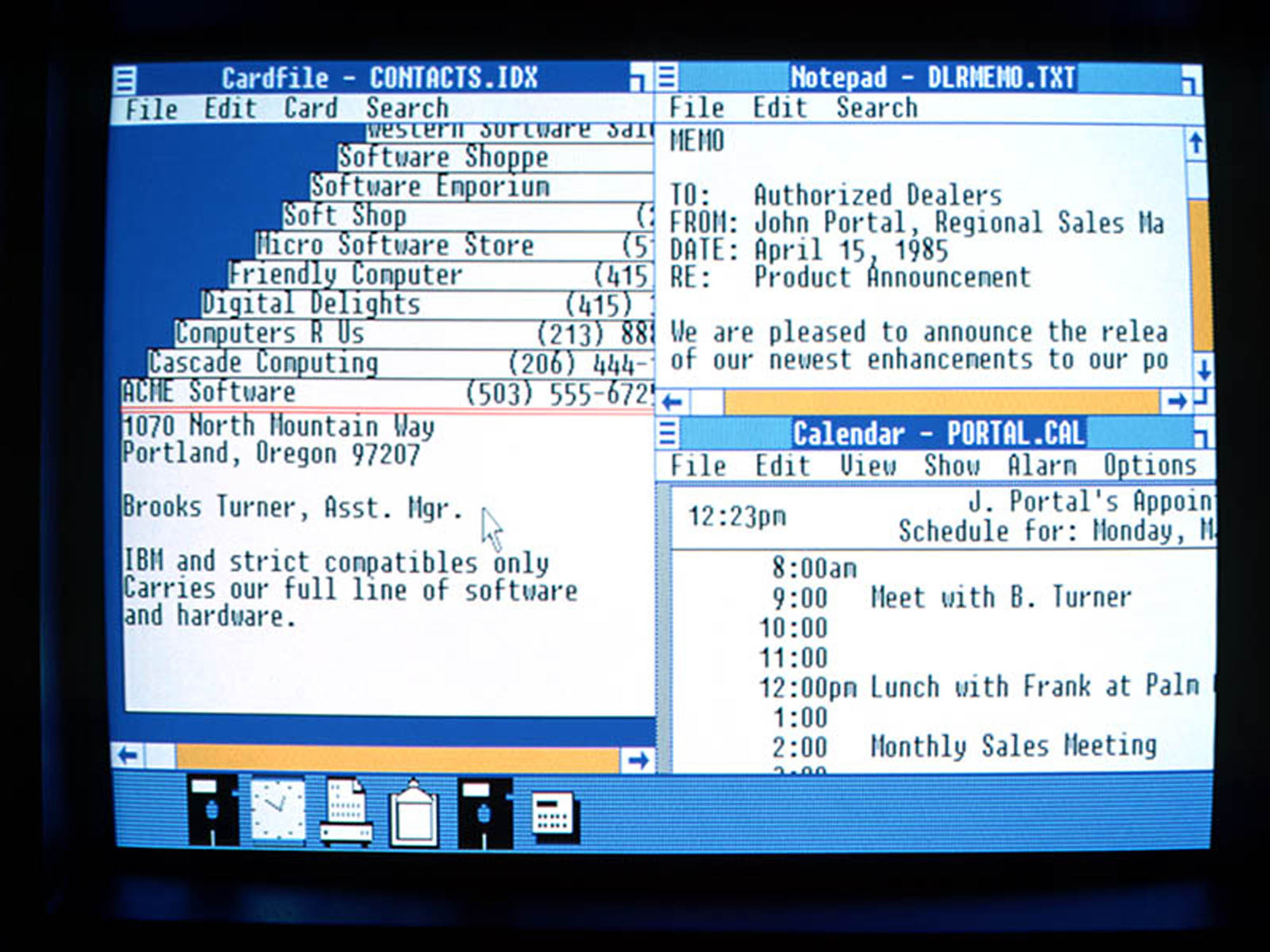 Windows 1.01 рабочий стол с приложениями (1985)