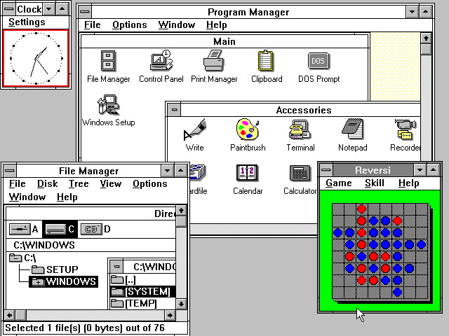 Windows 3.0 рабочий стол с приложениями (1990)