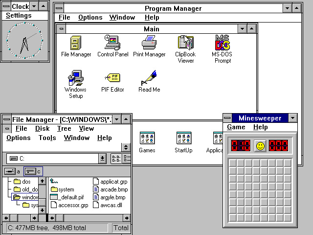 Windows 3.1 рабочий стол с приложениями (1992)