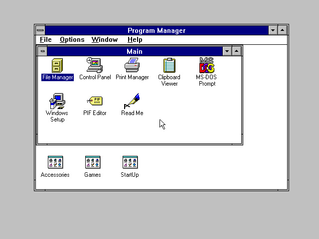 Windows 3.1 рабочий стол с приложениями (1992)