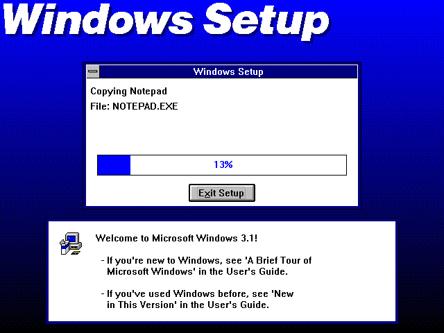 Windows 3.1 экран установки (1992)