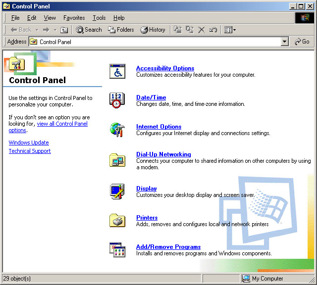 Windows ME панель управления (2000)