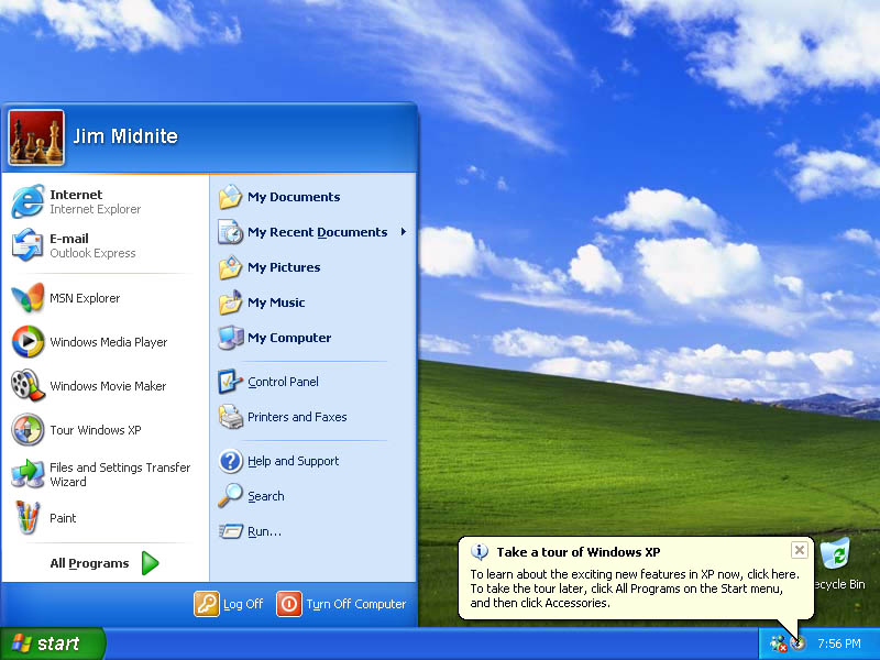Windows XP рабочий стол (2001)