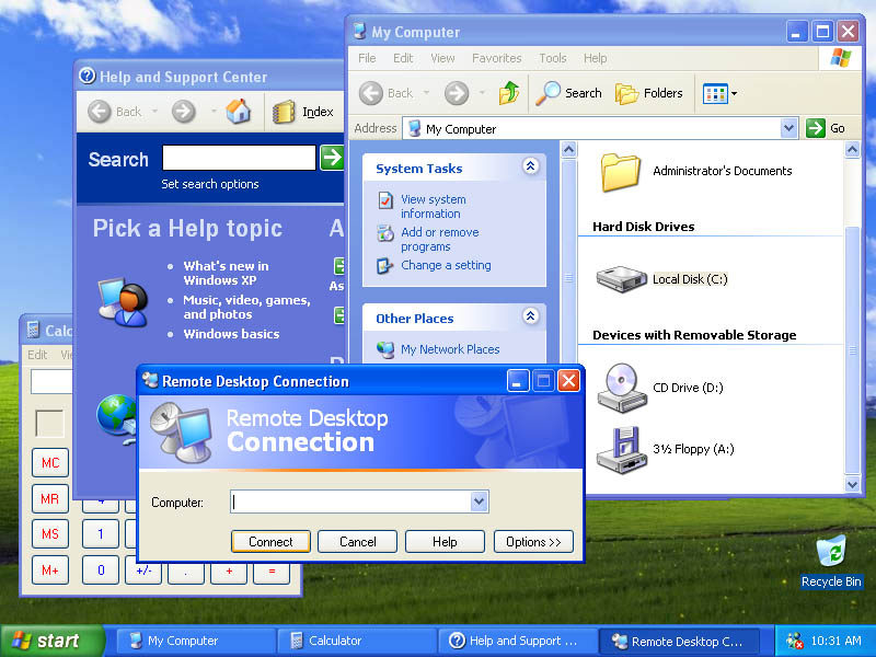 Windows XP рабочий стол с приложениями (2001)